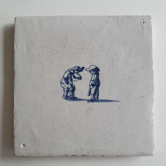 Antique Dutch Tile with child,s play  - Dated 1700, no corner motif