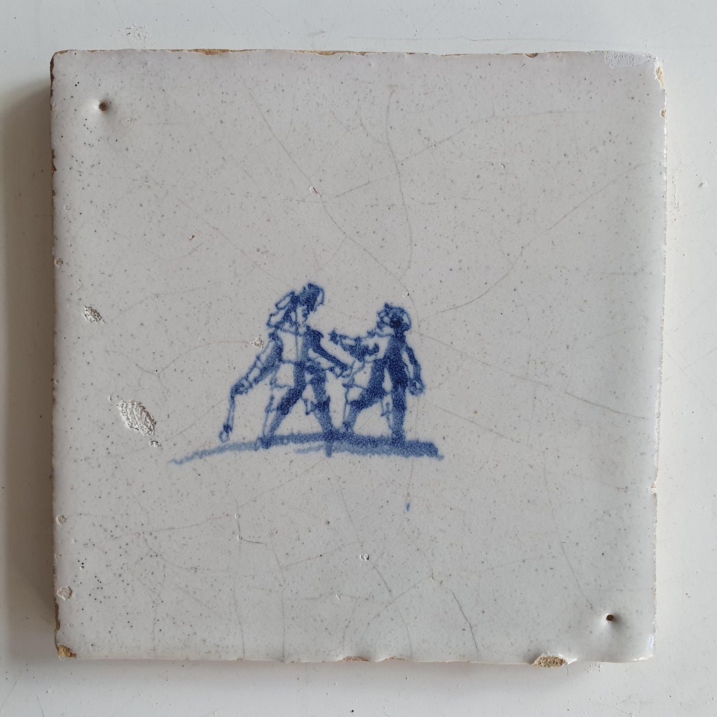Antique Dutch Tile with child,s play  - Dated 1700, no corner motif