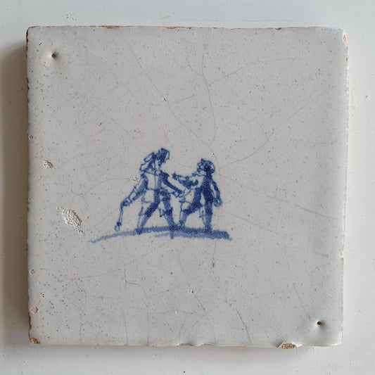 Antique Dutch Tile with child,s play  - Dated 1700, no corner motif