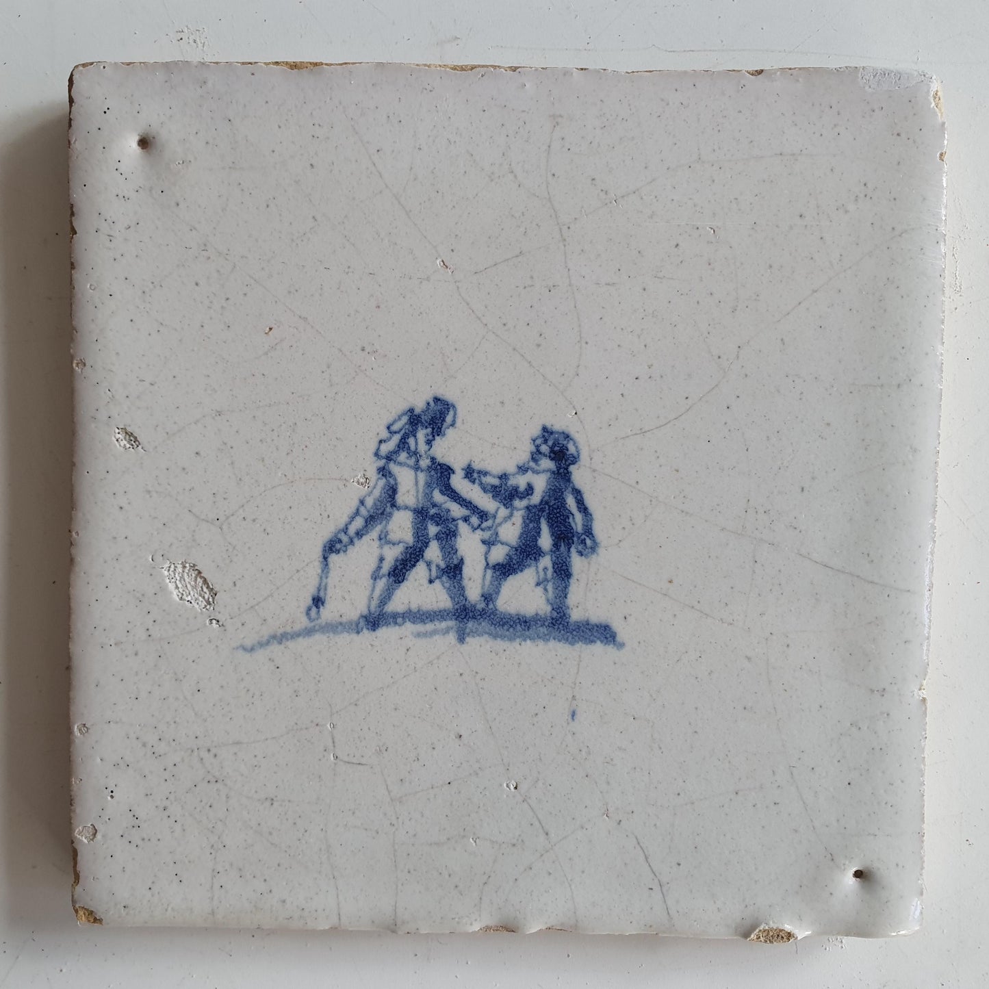 Antique Dutch Tile with child,s play  - Dated 1700, no corner motif