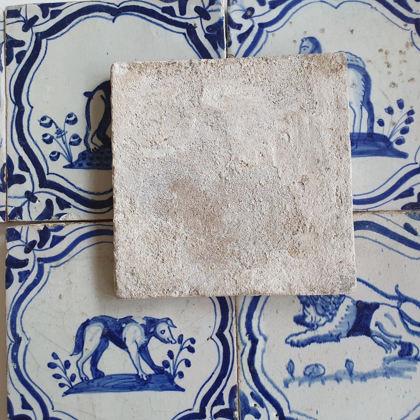 6 x Antique Delft Tiles – 17th Century Animal Motifs