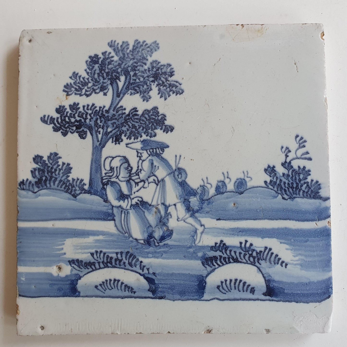 Antique Dutch Tile -   genre scene ( genretafereel ) - Dated 1700 Rare !