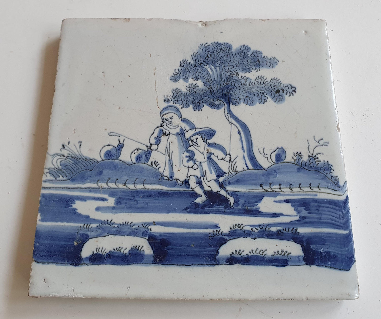 Antique Dutch Tile -   genre scene ( genretafereel ) - Dated 1700 Rare !