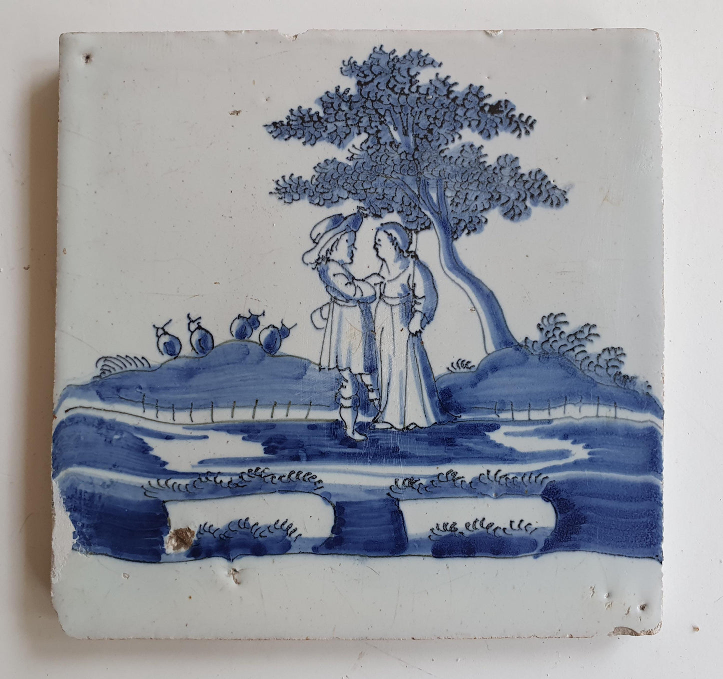 Antique Dutch Tile -   genre scene ( genretafereel ) - Dated 1700 Rare !