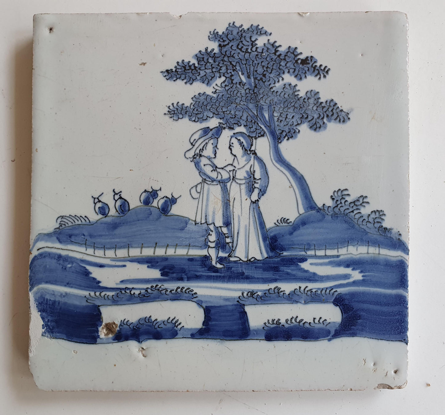 Antique Dutch Tile -   genre scene ( genretafereel ) - Dated 1700 Rare !