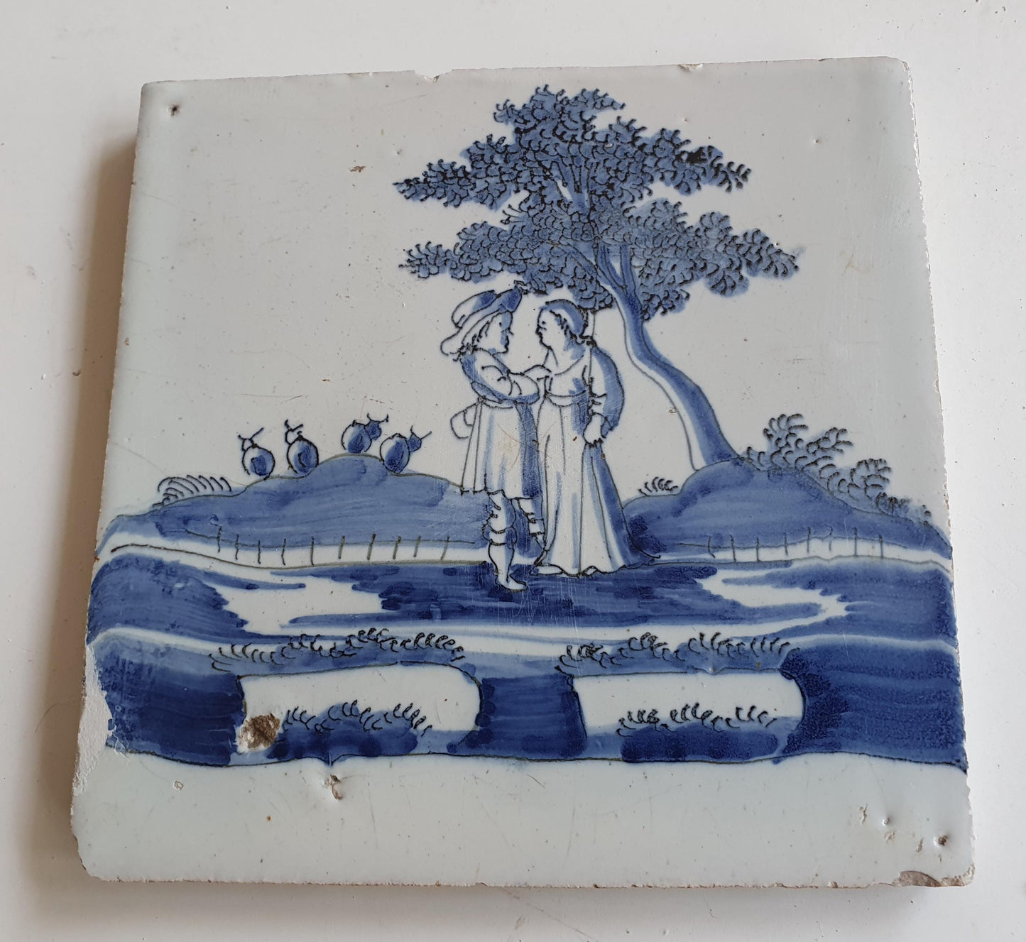 Antique Dutch Tile -   genre scene ( genretafereel ) - Dated 1700 Rare !