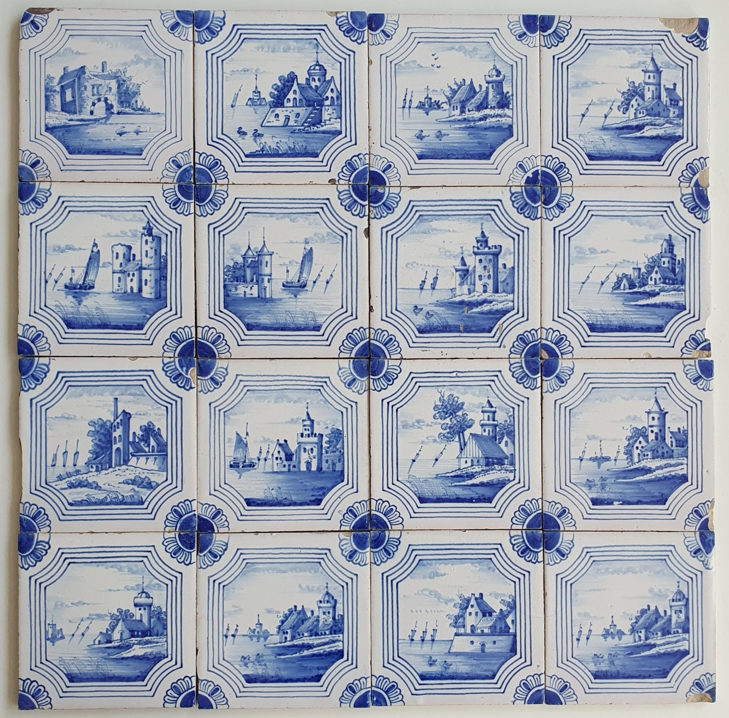 Antique Delft Blue Tile Set, 19th Century Dutch Tilefield (13x13 cm)