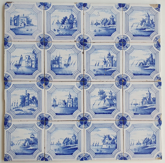 Antique Delft Blue Tile Set, 19th Century Dutch Tilefield (13x13 cm)