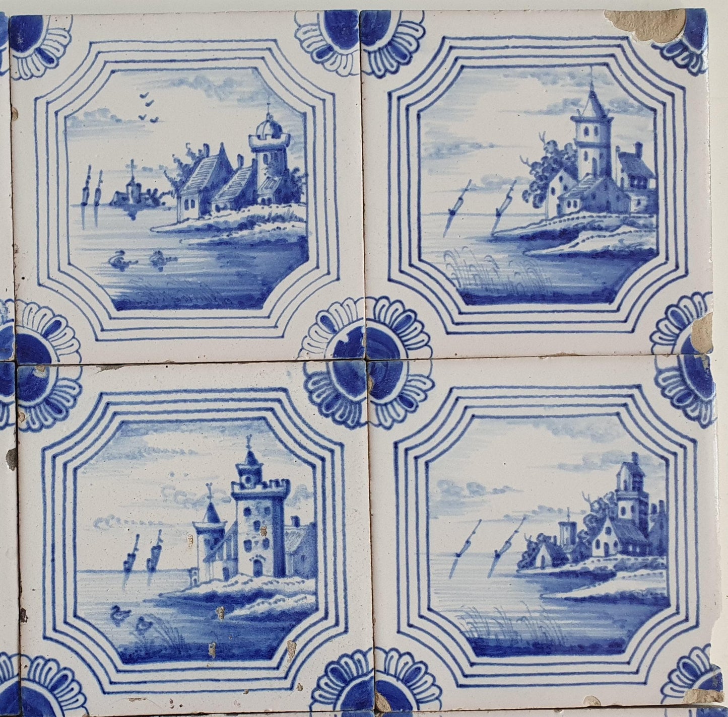 Antique Delft Blue Tile Set, 19th Century Dutch Tilefield (13x13 cm)