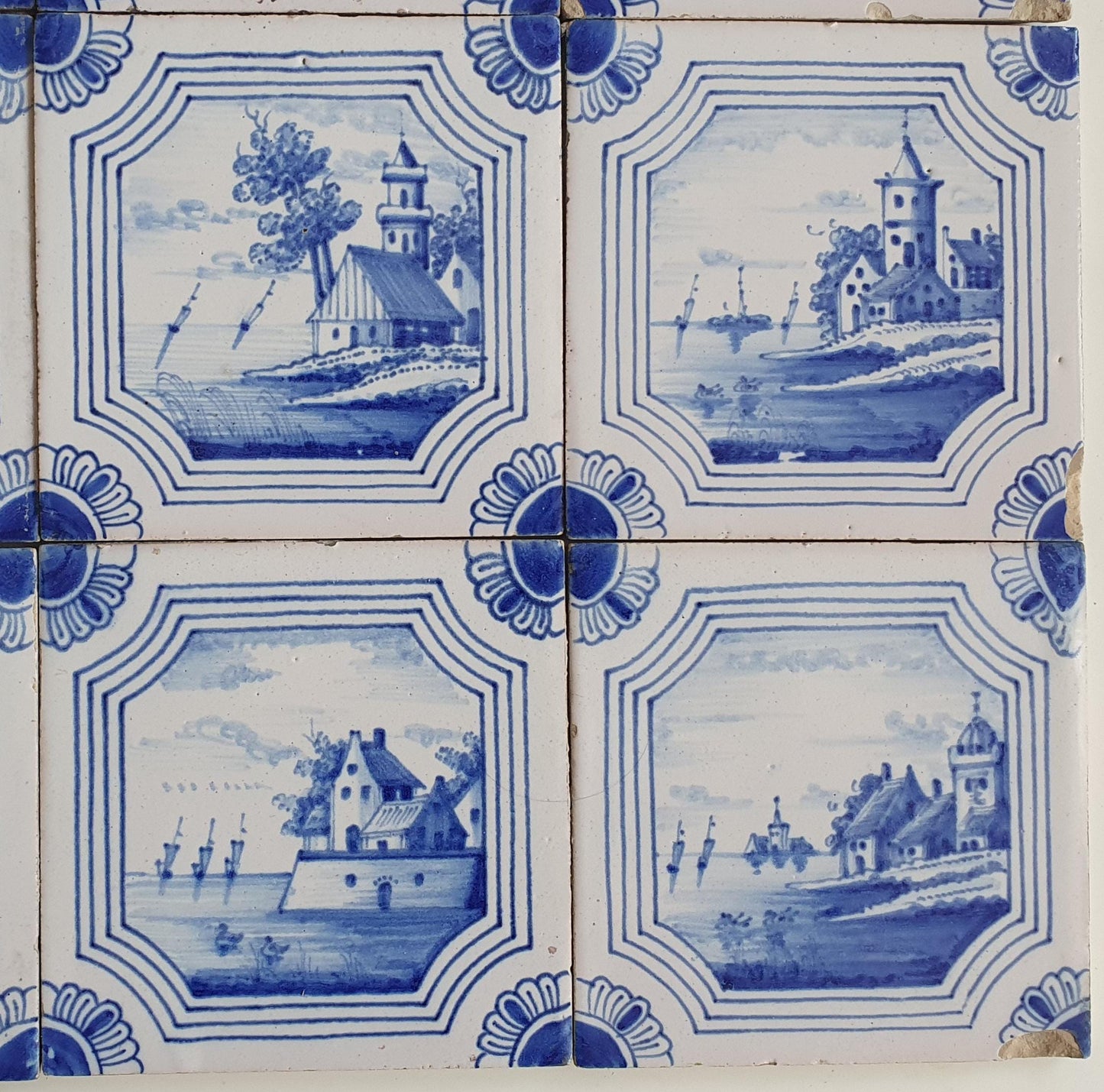 Antique Delft Blue Tile Set, 19th Century Dutch Tilefield (13x13 cm)
