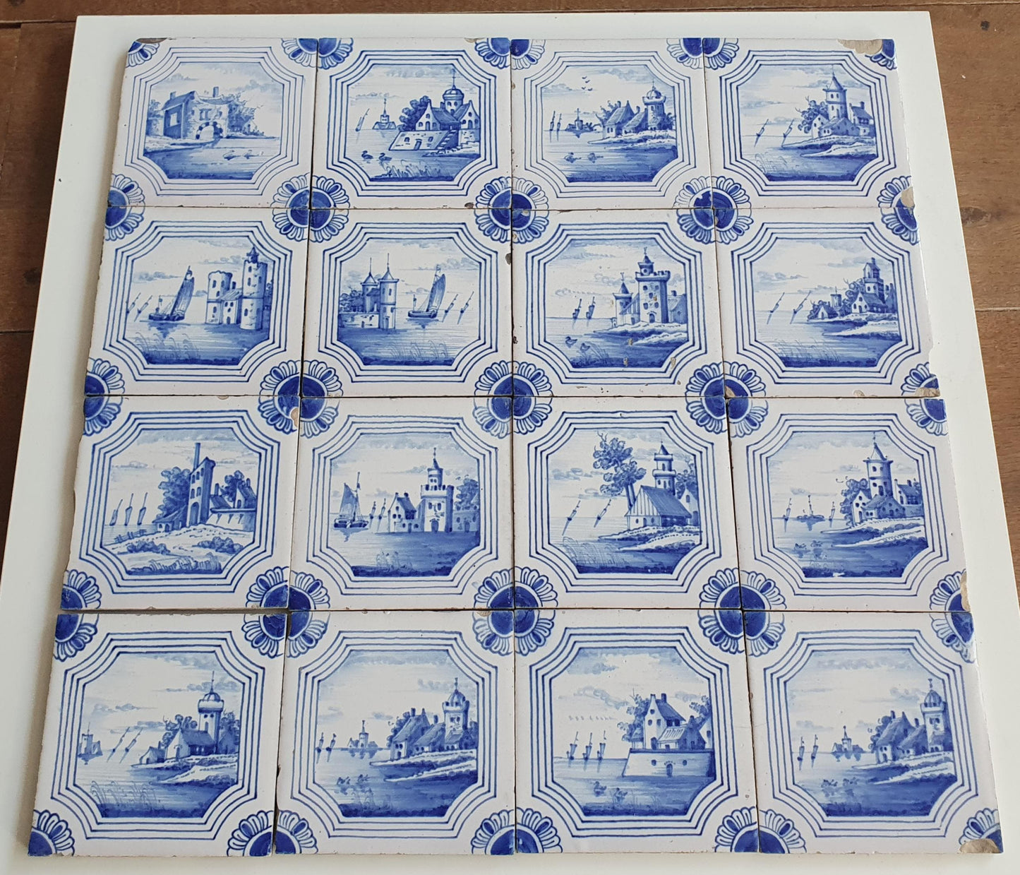 Antique Delft Blue Tile Set, 19th Century Dutch Tilefield (13x13 cm)