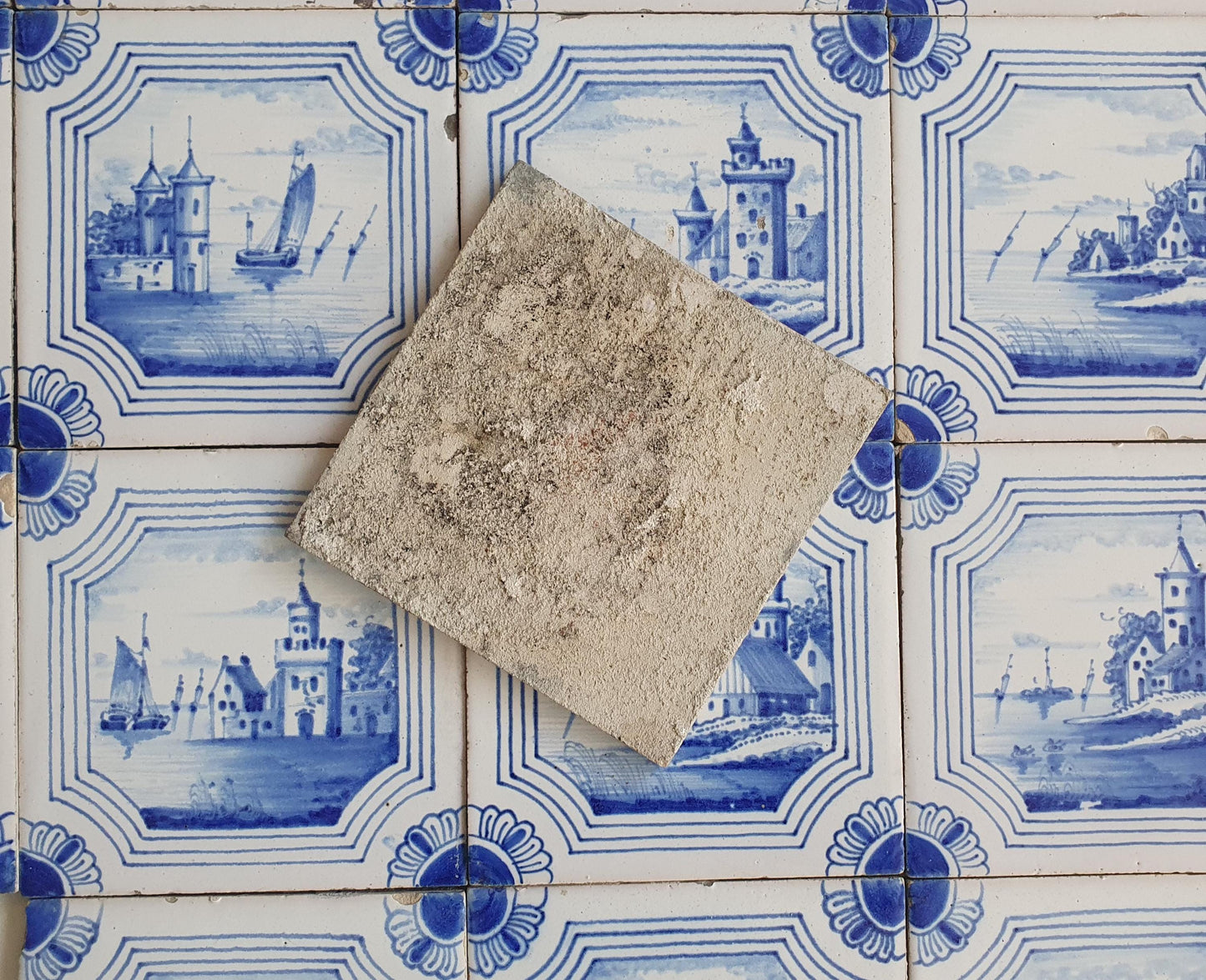 Antique Delft Blue Tile Set, 19th Century Dutch Tilefield (13x13 cm)