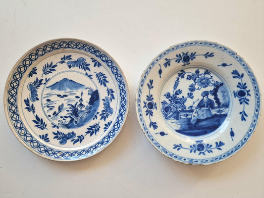 Antique Delft Plates, 18th Century Dutch Chinoiserie, Oriental Decor