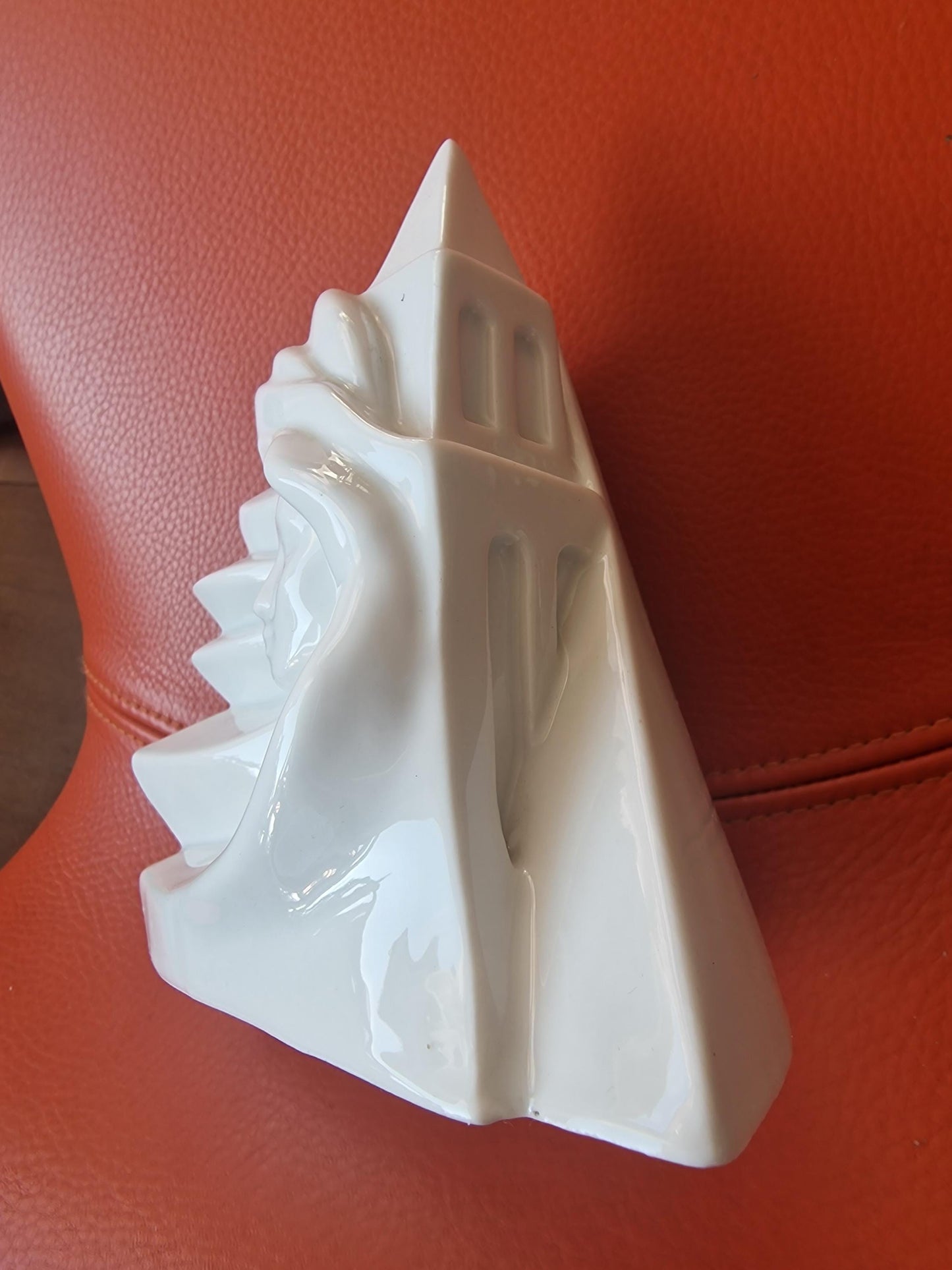 Signed Joan Abras Porcelain Sculpture, White Art Deco Woman Bust, 80s Modernist Decor