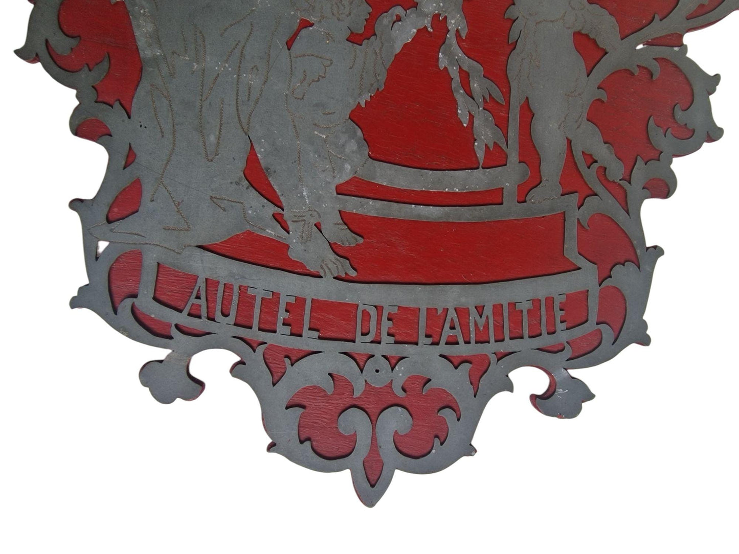 Victorian Photo Plaque, "Autel de l’Amitié", French Hand-Cut Wood, Cherub Decor