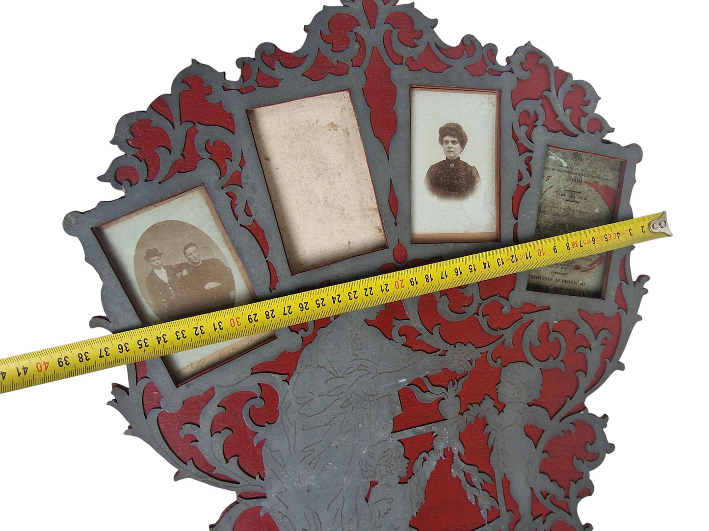 Victorian Photo Plaque, "Autel de l’Amitié", French Hand-Cut Wood, Cherub Decor