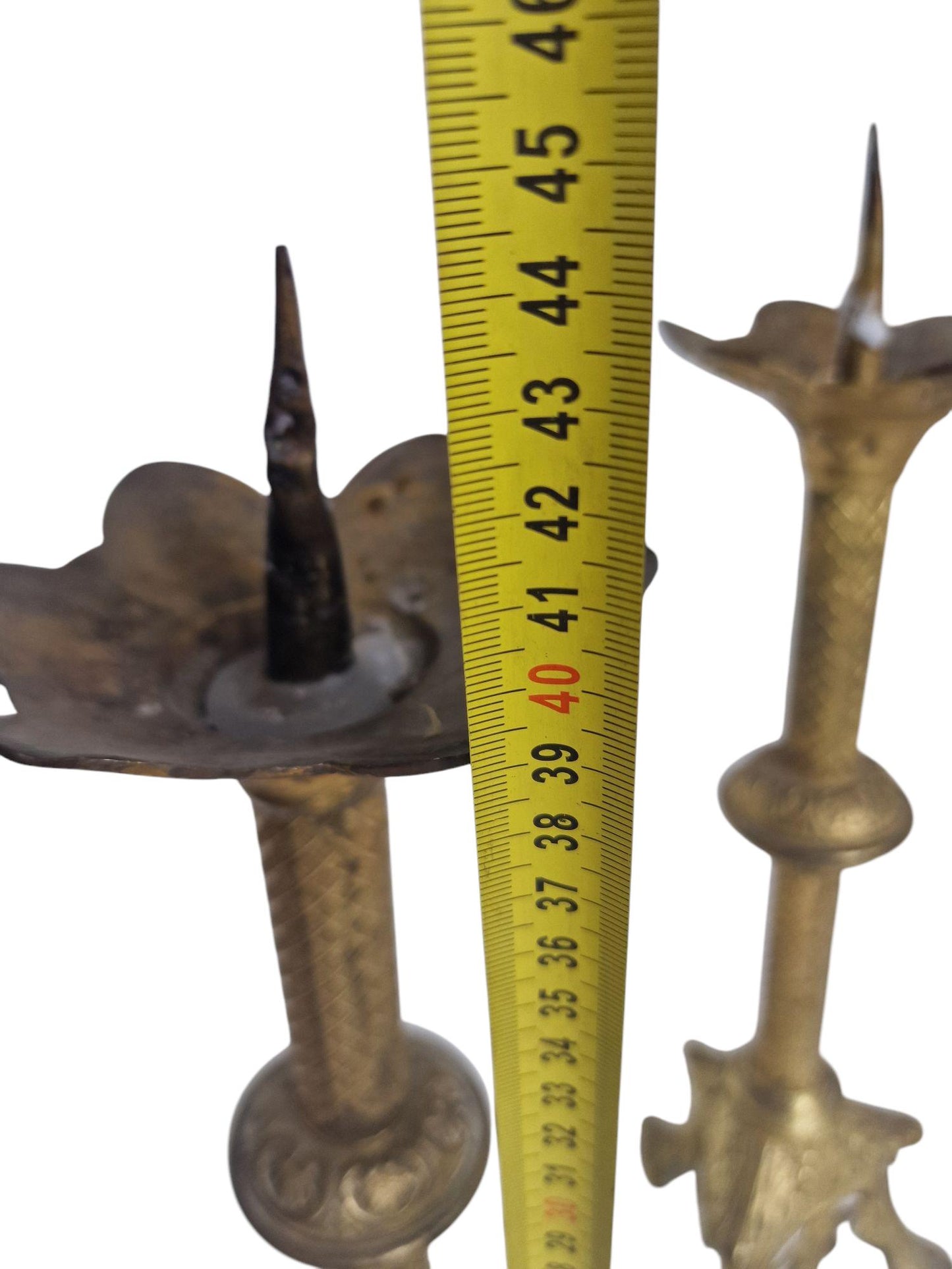 Antique Gilded Brass Altar Candlesticks, French Neogothic Decor, Pair