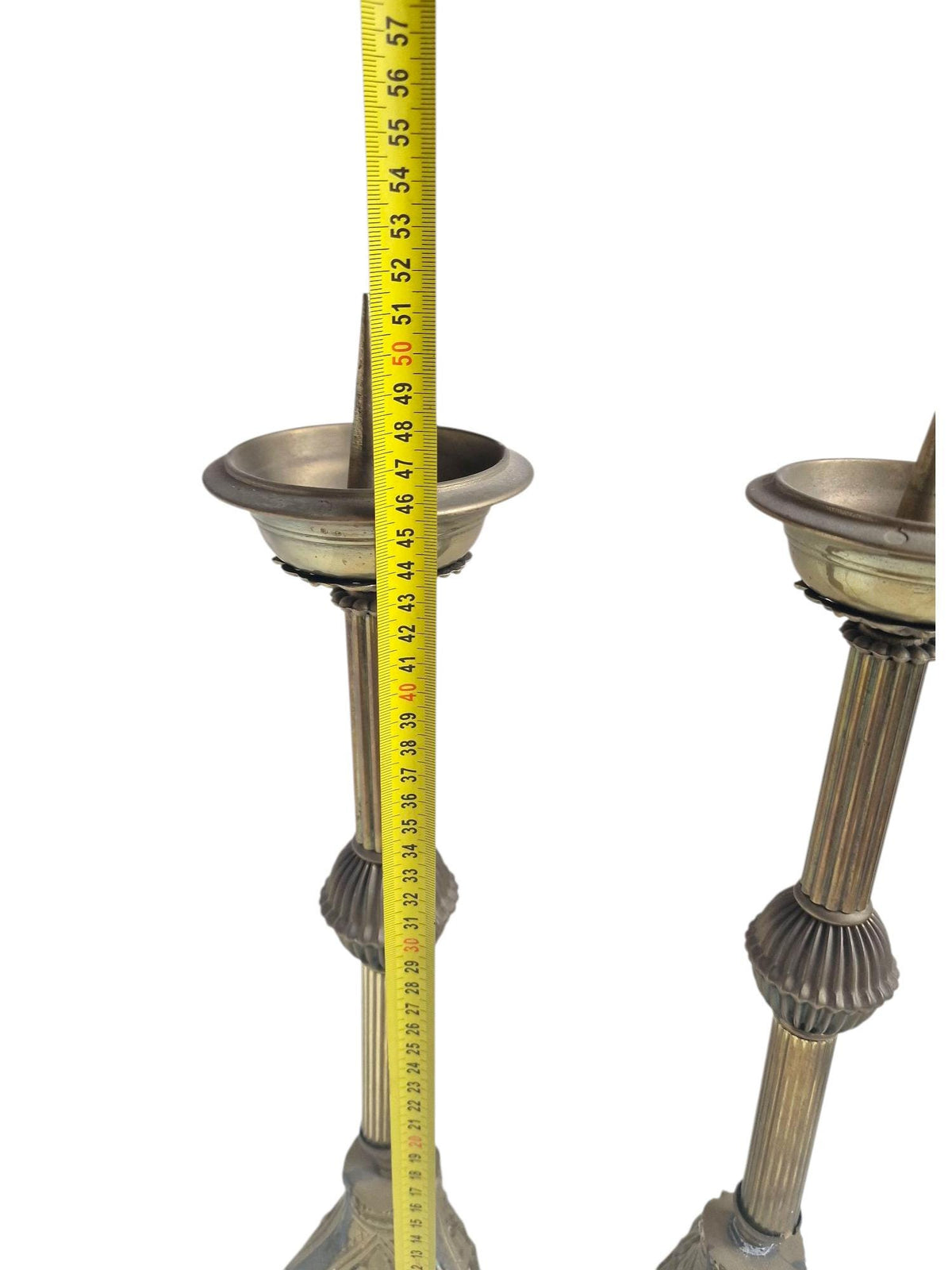 xl Pair of Antique Neogothic Altar Candlesticks, Late 19th Century Brass Church Candle Holders – Gothic Revival Design (53 cm)