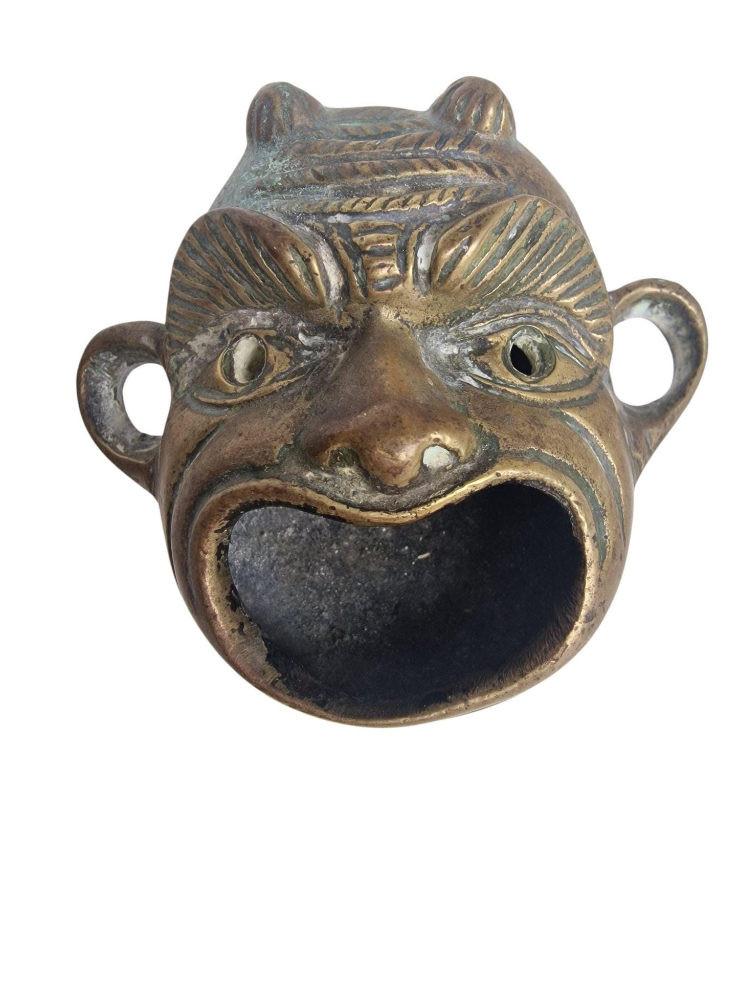 Old Bronze Grotesque Face Lamp – Antique Roman Style Decor