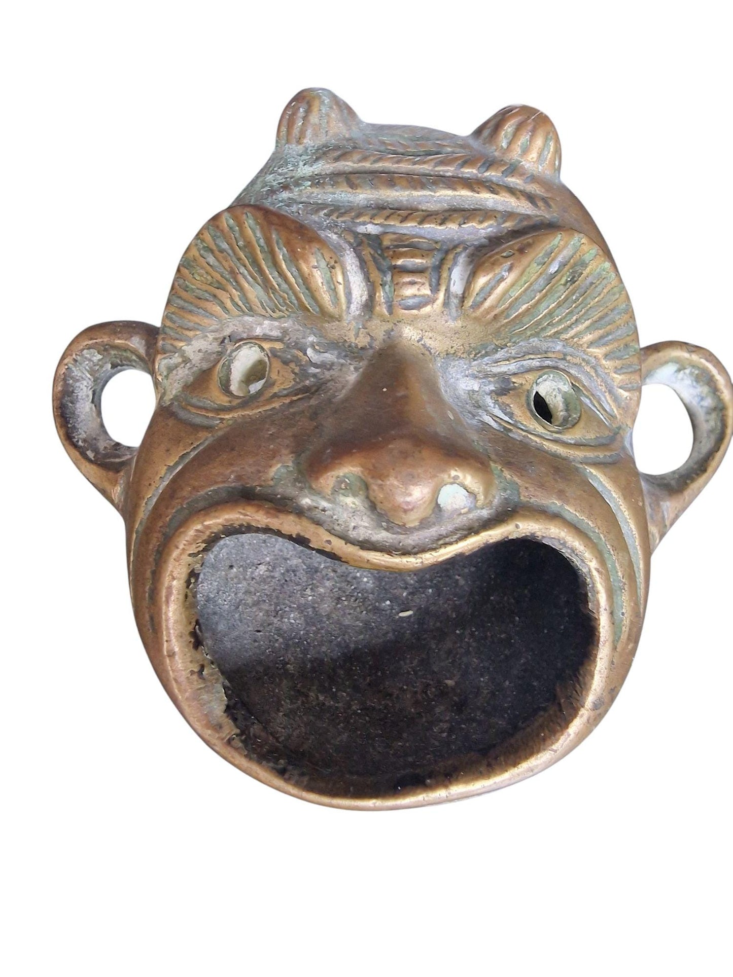 Old Bronze Grotesque Face Lamp – Antique Roman Style Decor