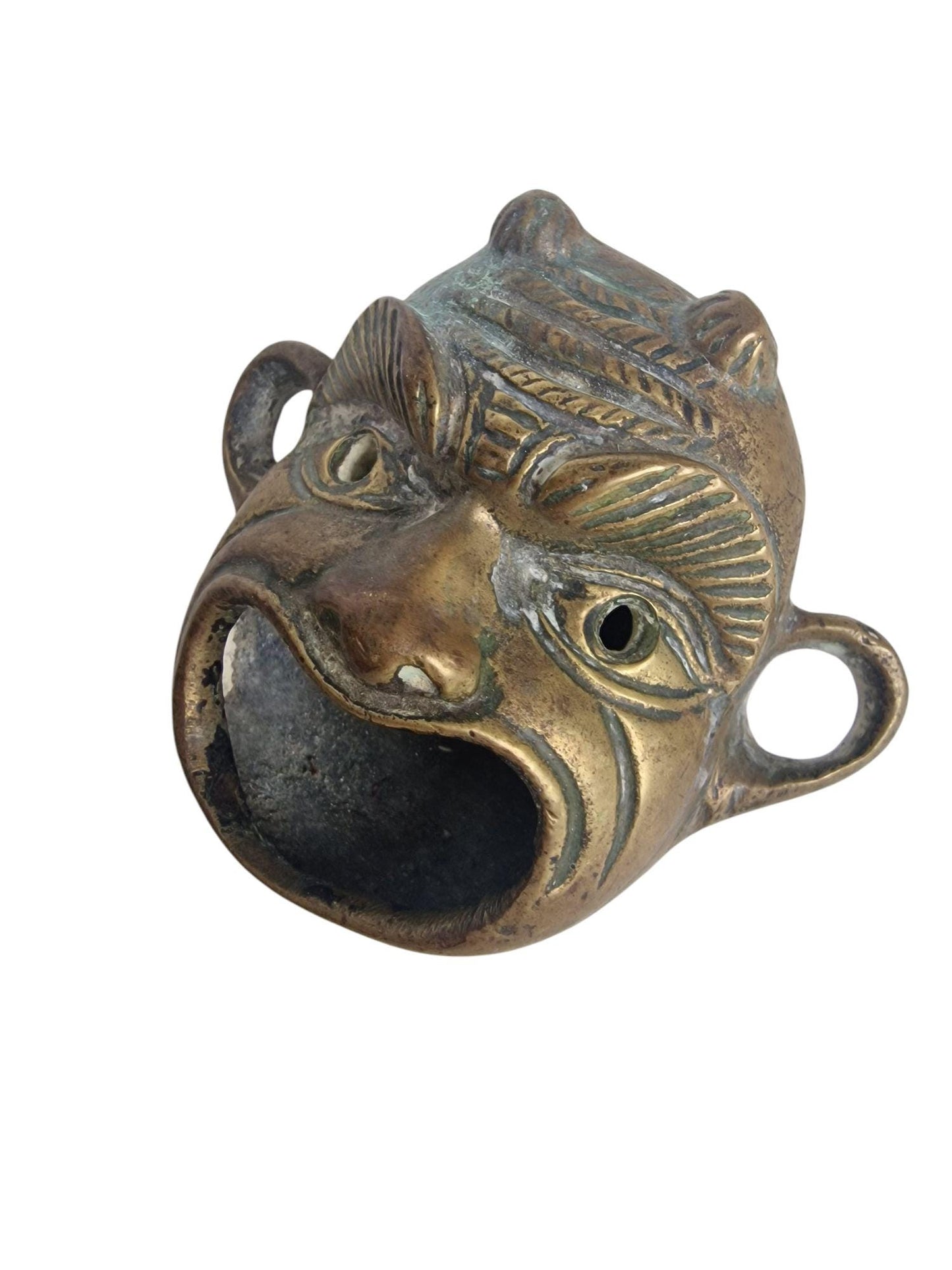 Old Bronze Grotesque Face Lamp – Antique Roman Style Decor