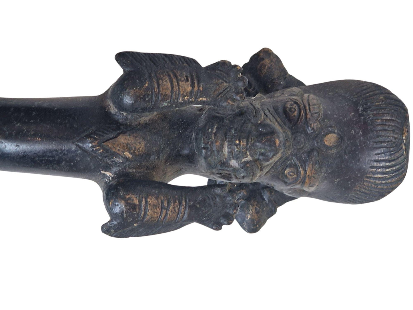 Antique Bronze Hindu Temple Door Handle, Guardian Deity, 19th C