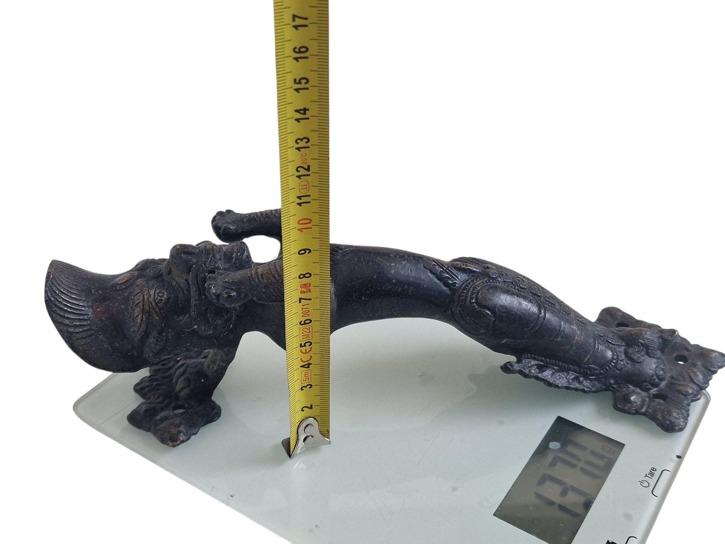 Antique Bronze Hindu Temple Door Handle, Guardian Deity, 19th C