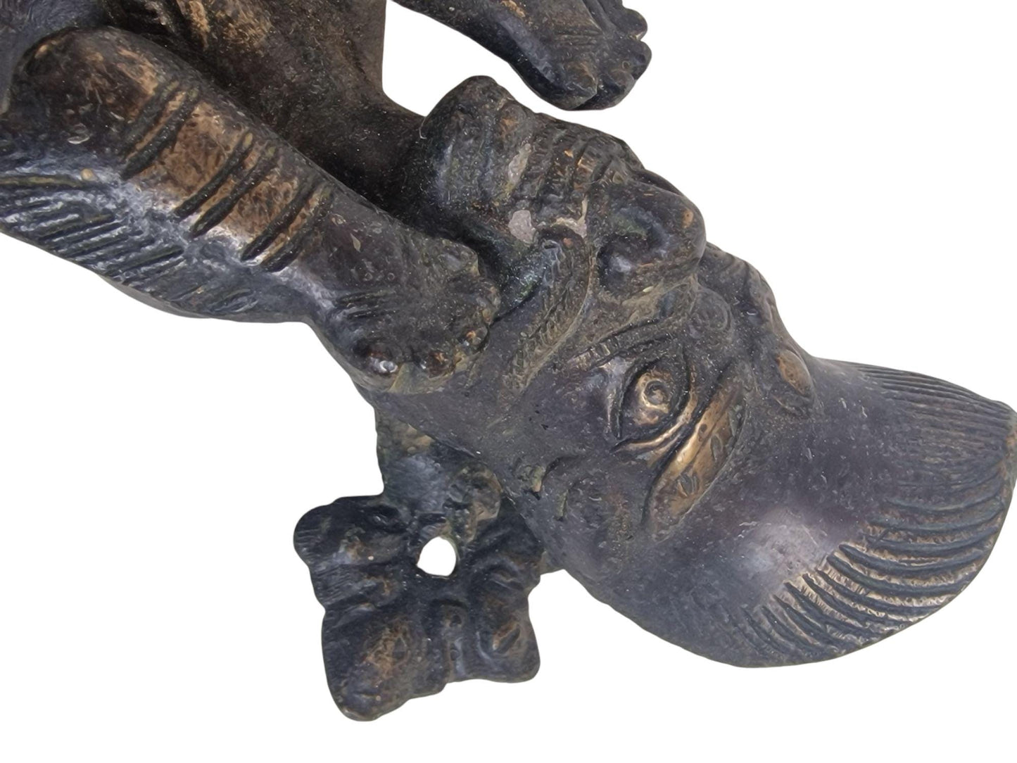Antique Bronze Hindu Temple Door Handle, Guardian Deity, 19th C