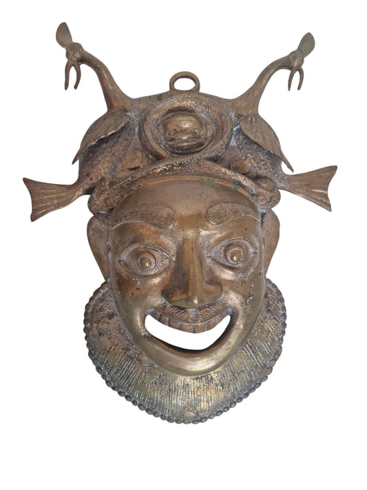 Antique Bronze Tribal Mask – Bastar Folk Art Grotesque Sea Monster