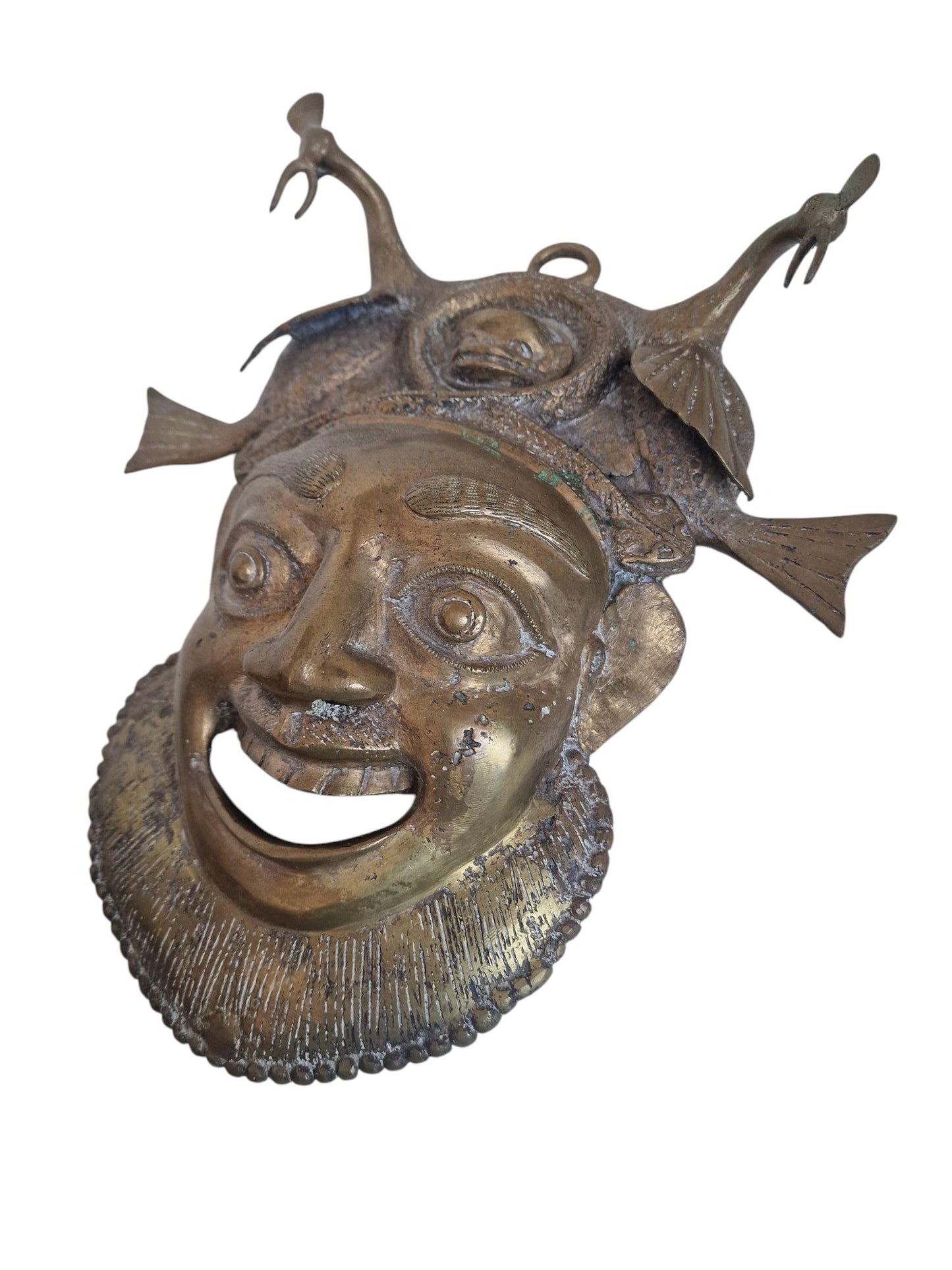 Antique Bronze Tribal Mask – Bastar Folk Art Grotesque Sea Monster