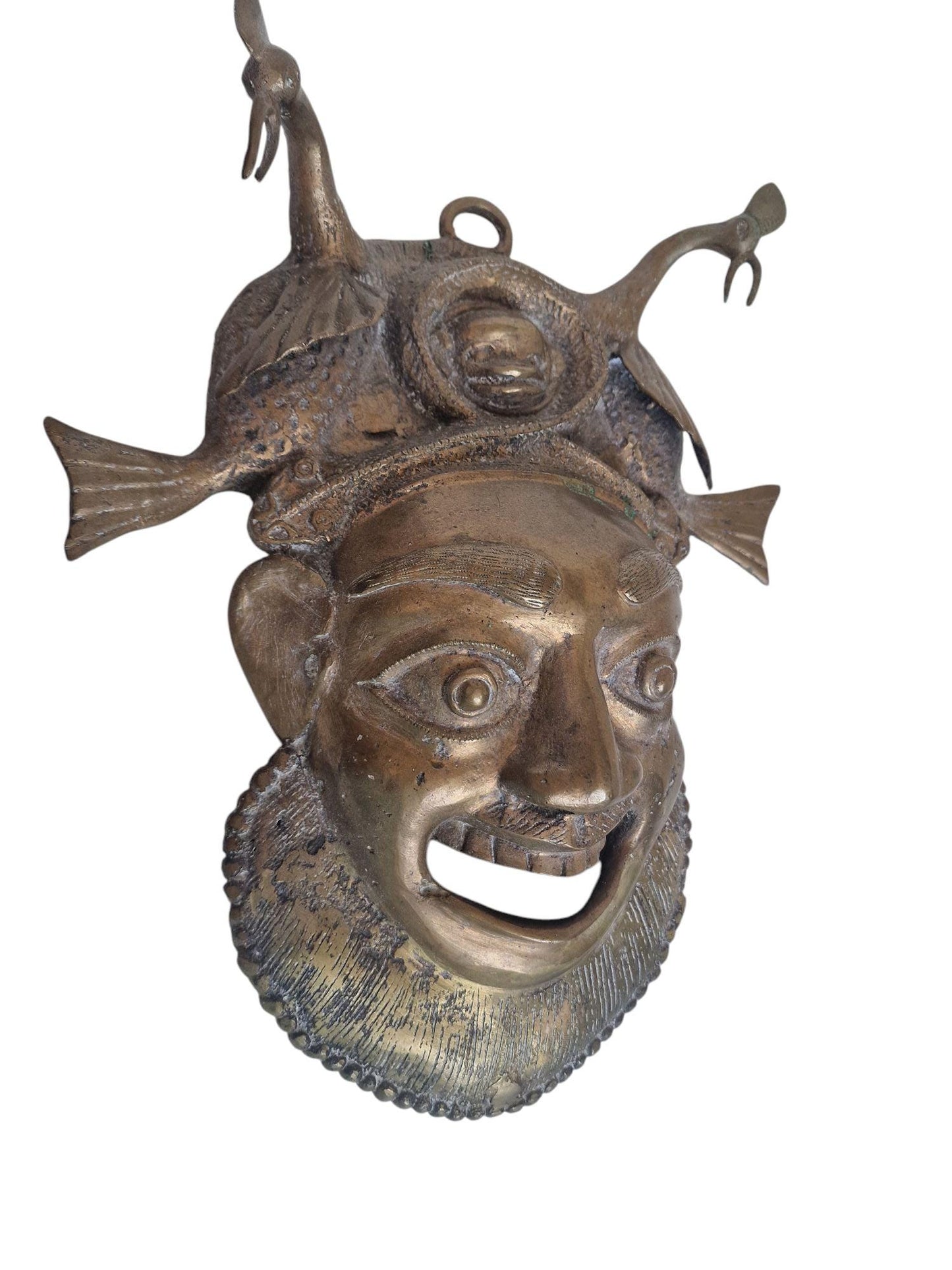 Antique Bronze Tribal Mask – Bastar Folk Art Grotesque Sea Monster