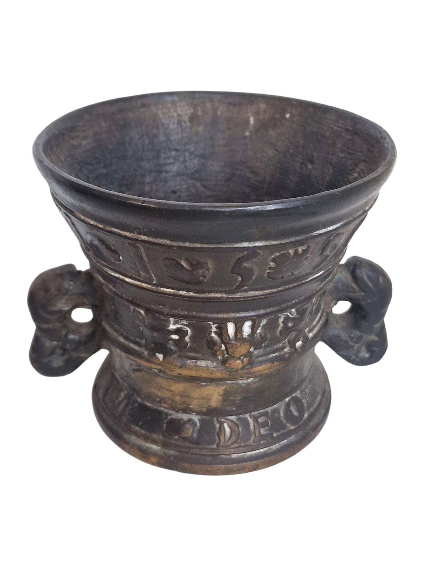 Renaissance Bronze Apothecary Mortar – Dated 1595 – “Laudate Deo” – Northern European Cast Bronze