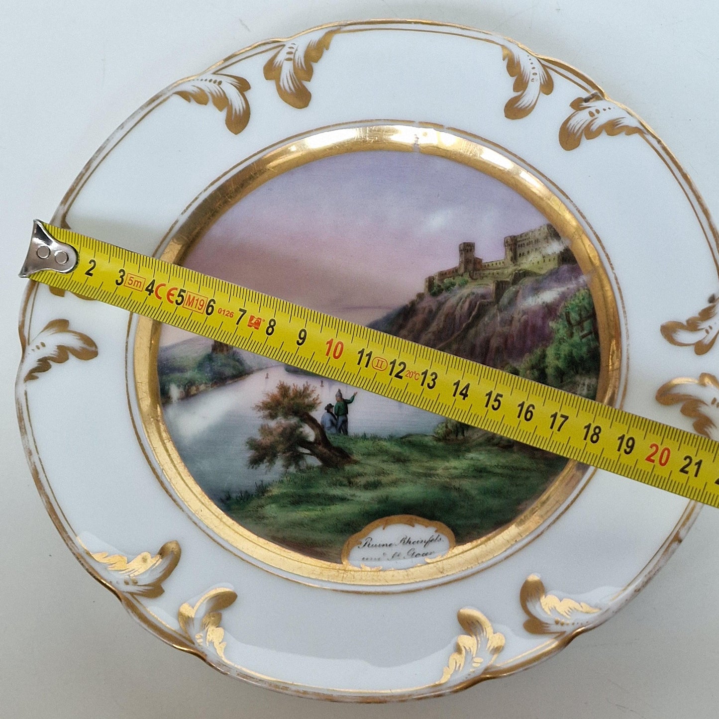Antique German Porcelain Wall Plate: Hand-Painted Rhine River Castle Scene