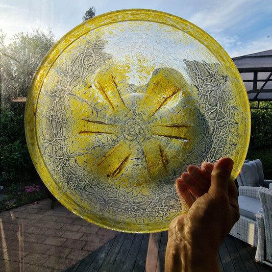 Karl Wiedmann WMF Ikora Glass Bowl, Yellow Art Deco Centerpiece