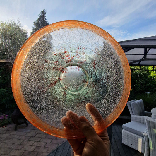 Karl Wiedmann WMF Ikora Glass Bowl, Art Deco Orange Centerpiece, 1930s
