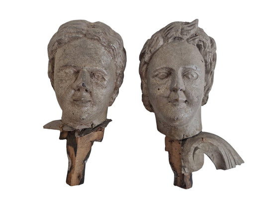 18th Century Hand-Carved Cherub Heads: German Baroque Angel Figures