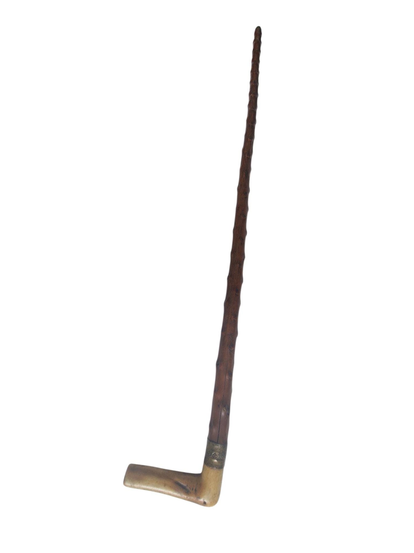 antique walking stick with deer bone , european collection, gentlemen's flannel stick