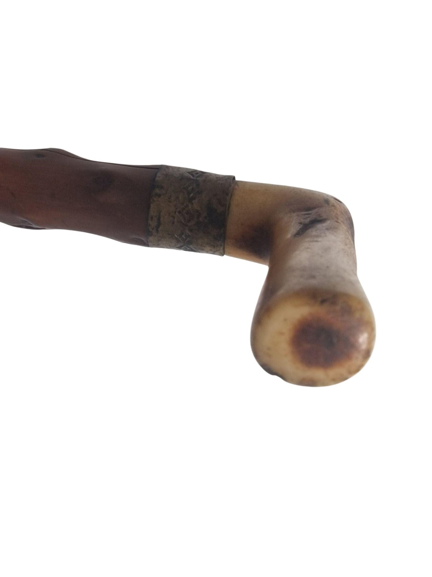 antique walking stick with deer bone , european collection, gentlemen's flannel stick