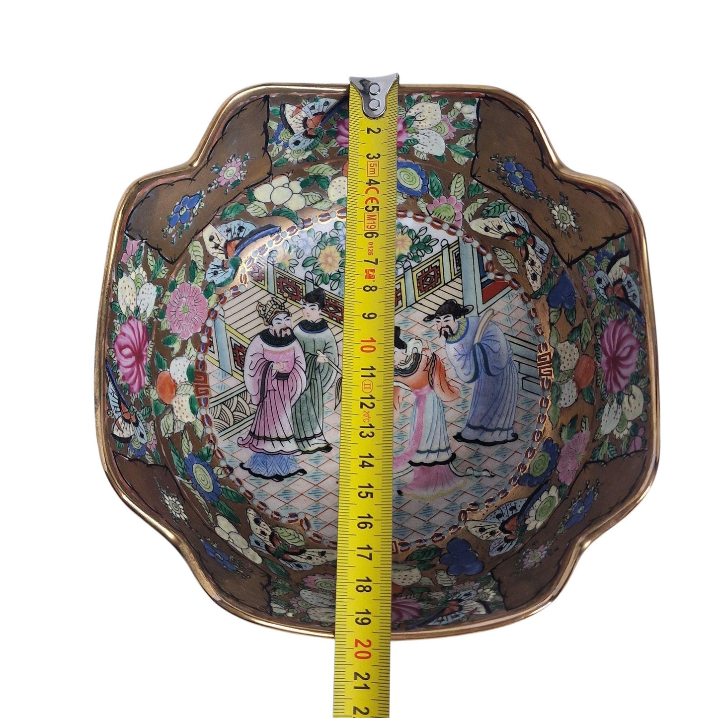 Vintage Famille Rose Bowl – Hand-Painted Chinese Porcelain, Gilded Rim
