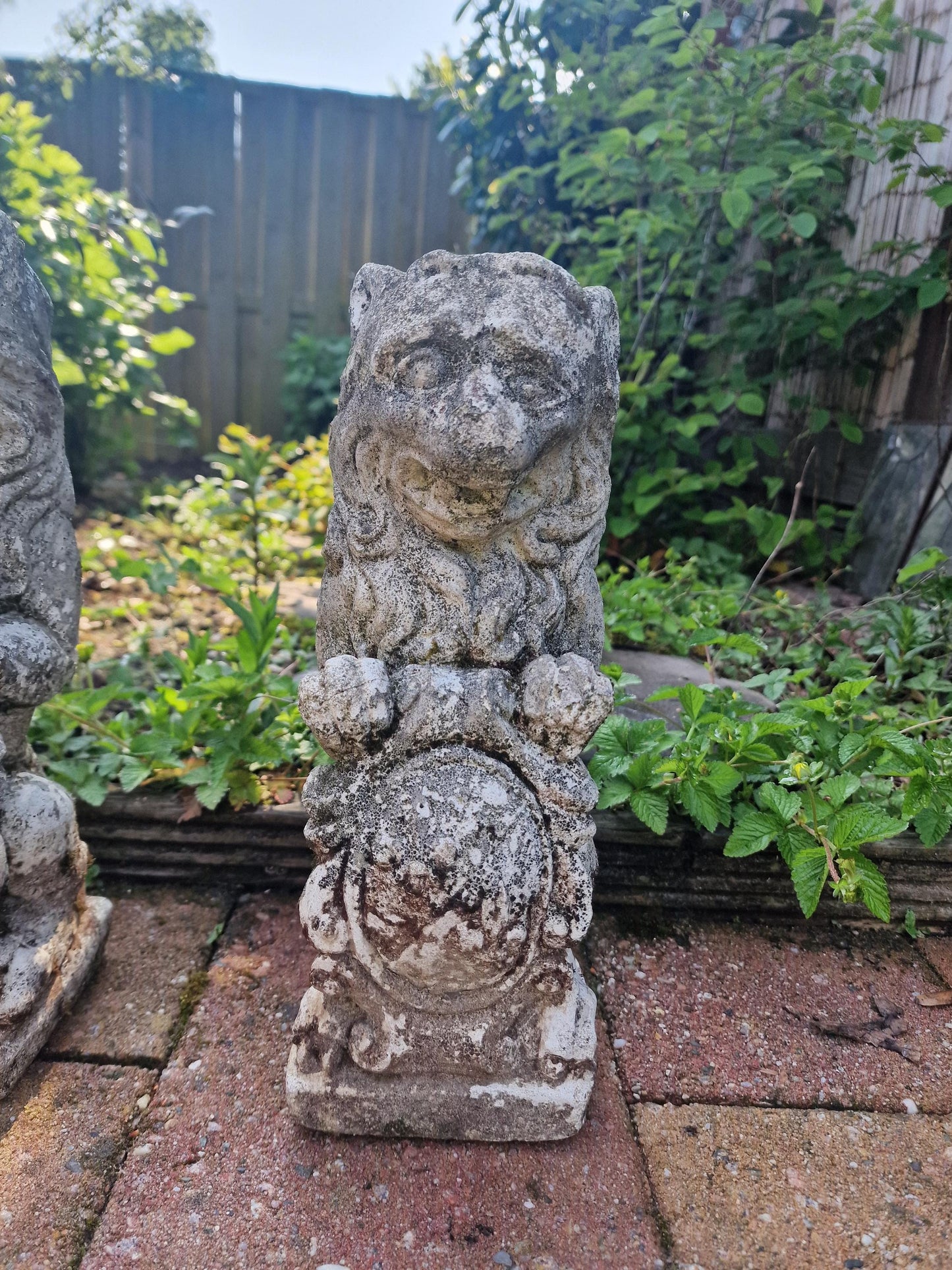 Antique French Stone Lion Statues, Coat of Arms, Garden Decor