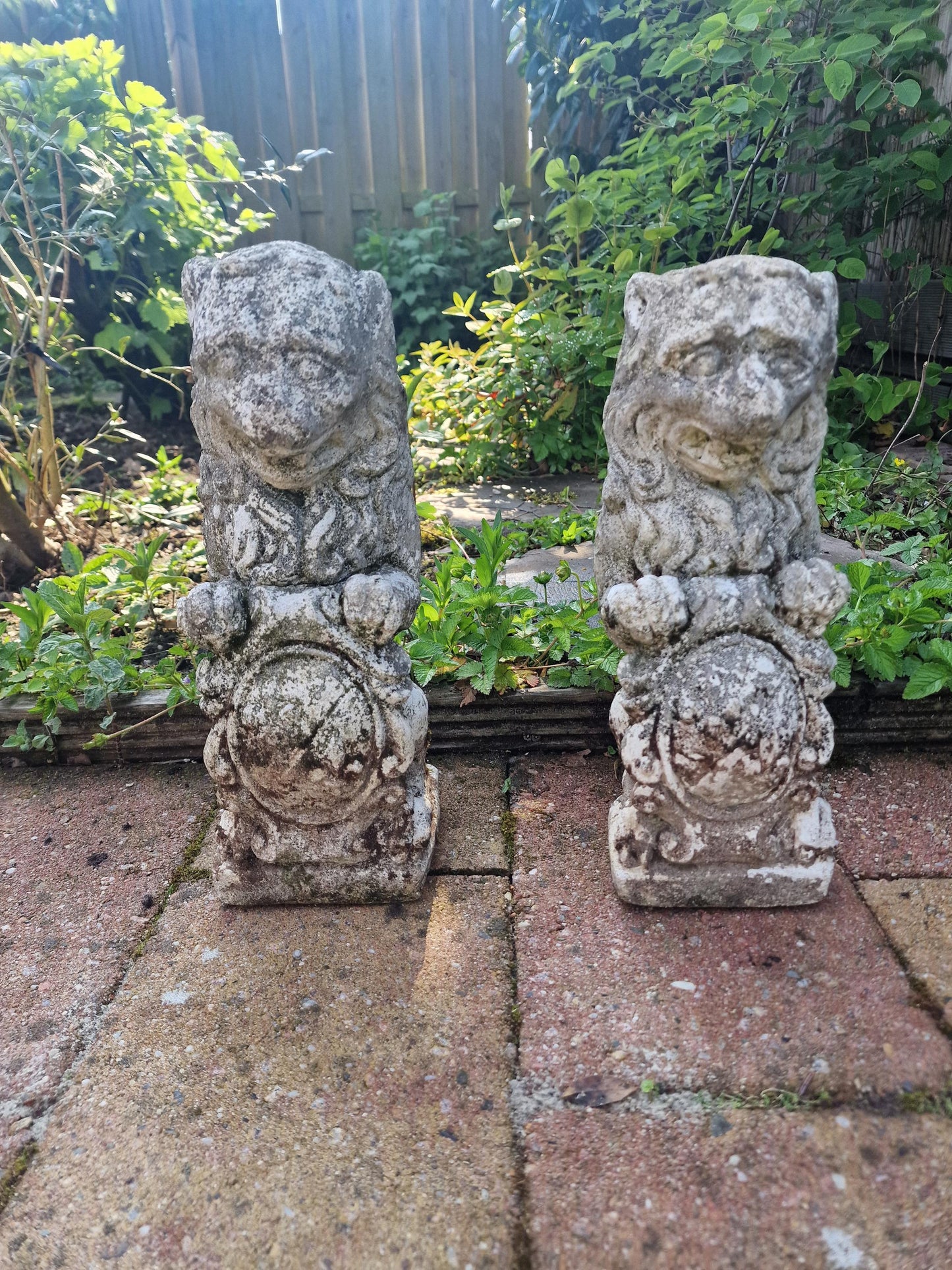 Antique French Stone Lion Statues, Coat of Arms, Garden Decor