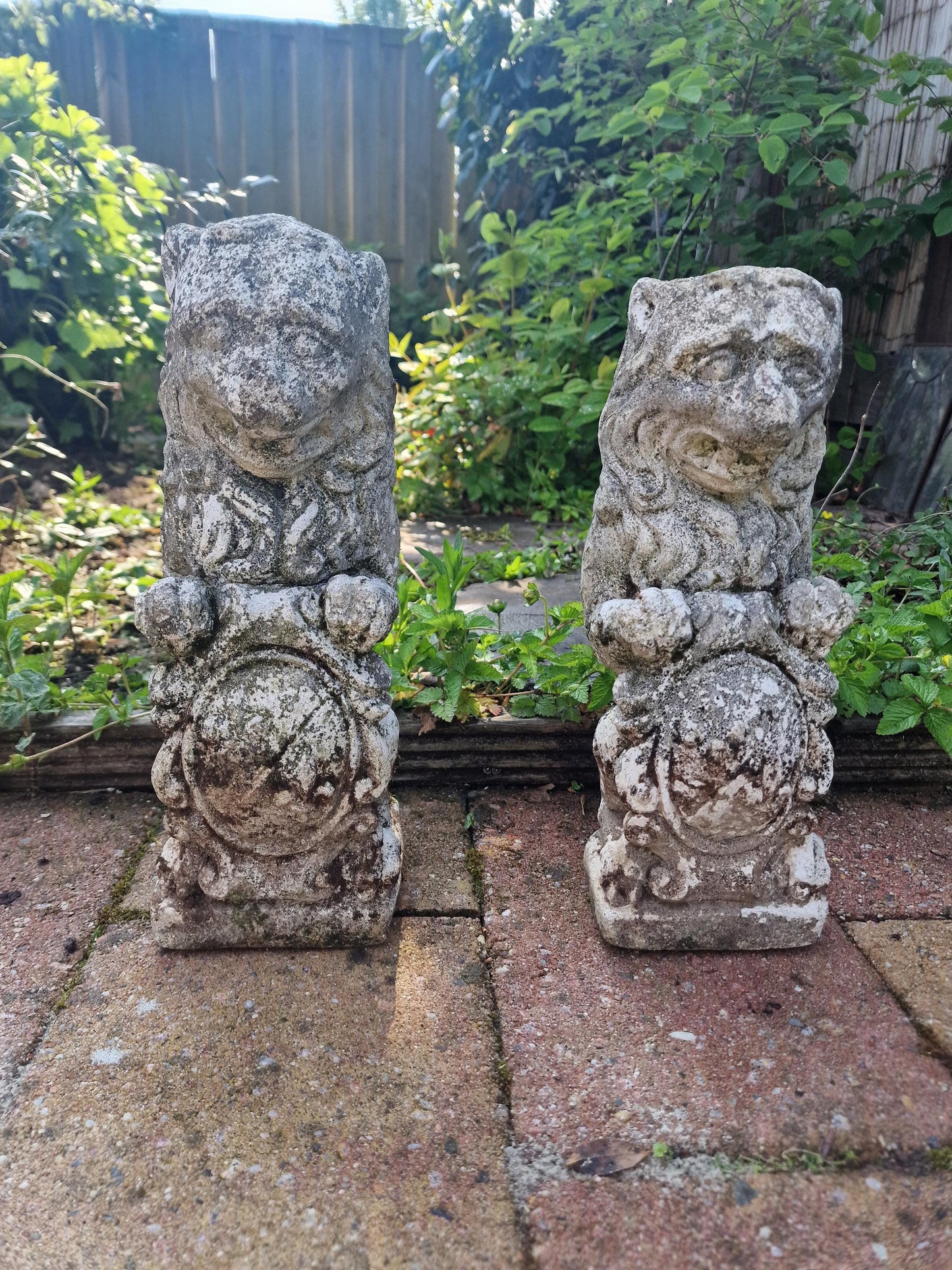 Antique French Stone Lion Statues, Coat of Arms, Garden Decor