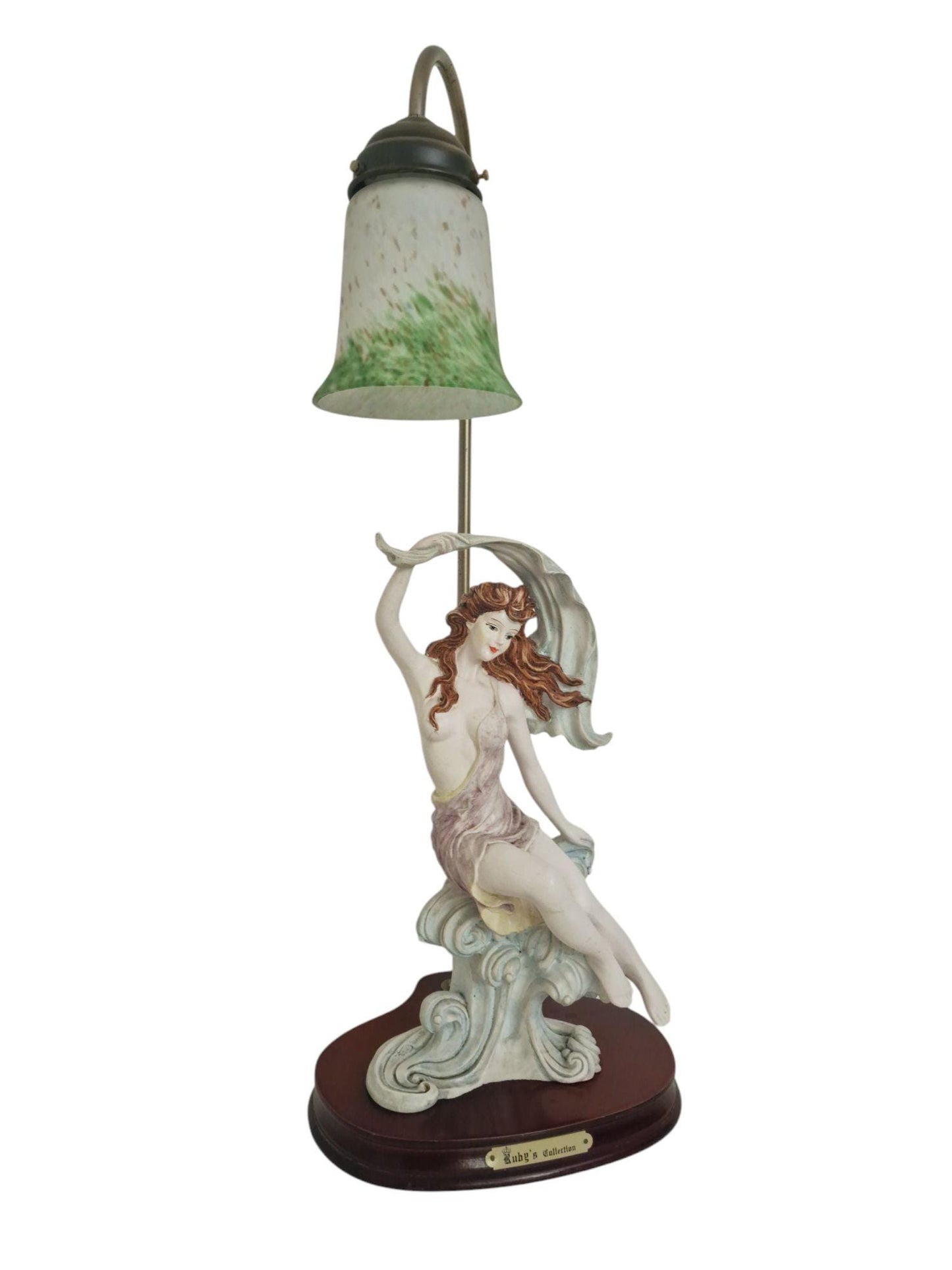 Elegante Gino Crosa, italiaanse ontwerper, collectielamp – art-nouveaustijl dame met vloeiende sjaal, gemarkeerd, vintage tafellamp