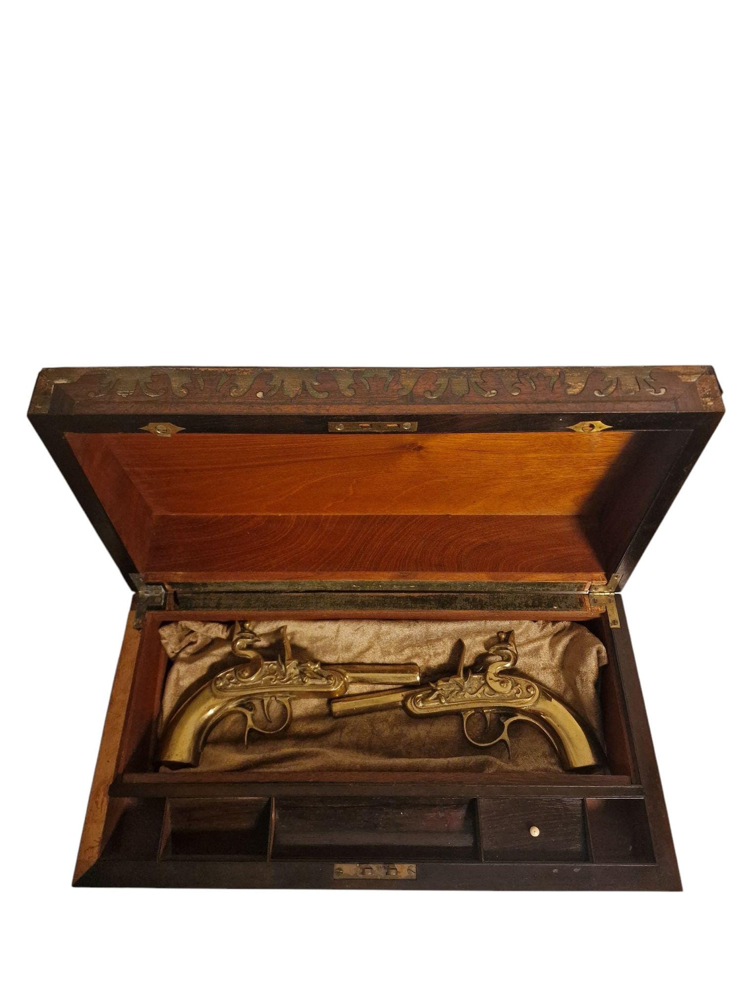Decorative Wooden Duel Pistol Box with Replica Pistols