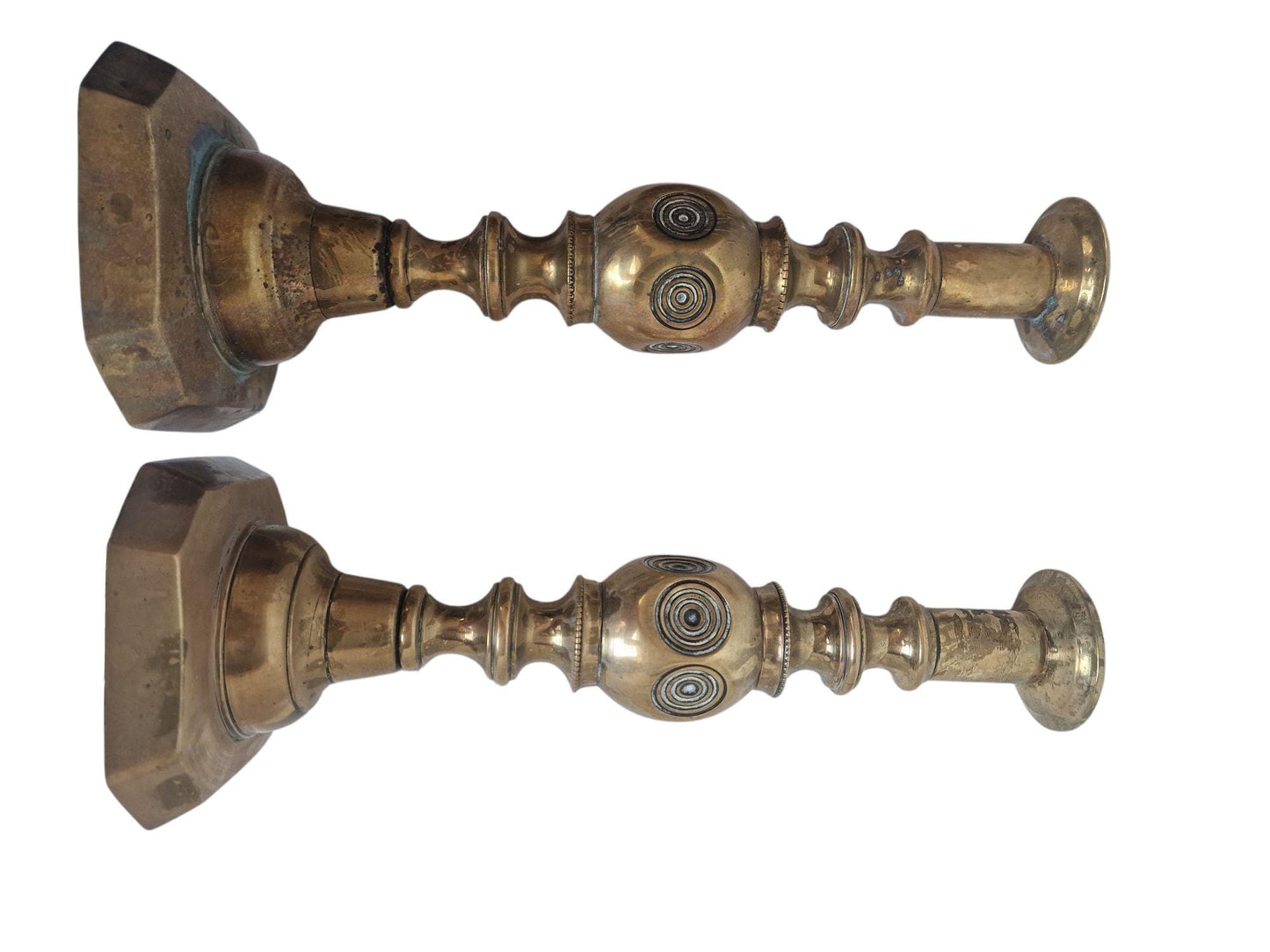 Antique Brass Candlestick Pair, 1897 Queen Victoria Jubilee, Arts & Crafts candle holders