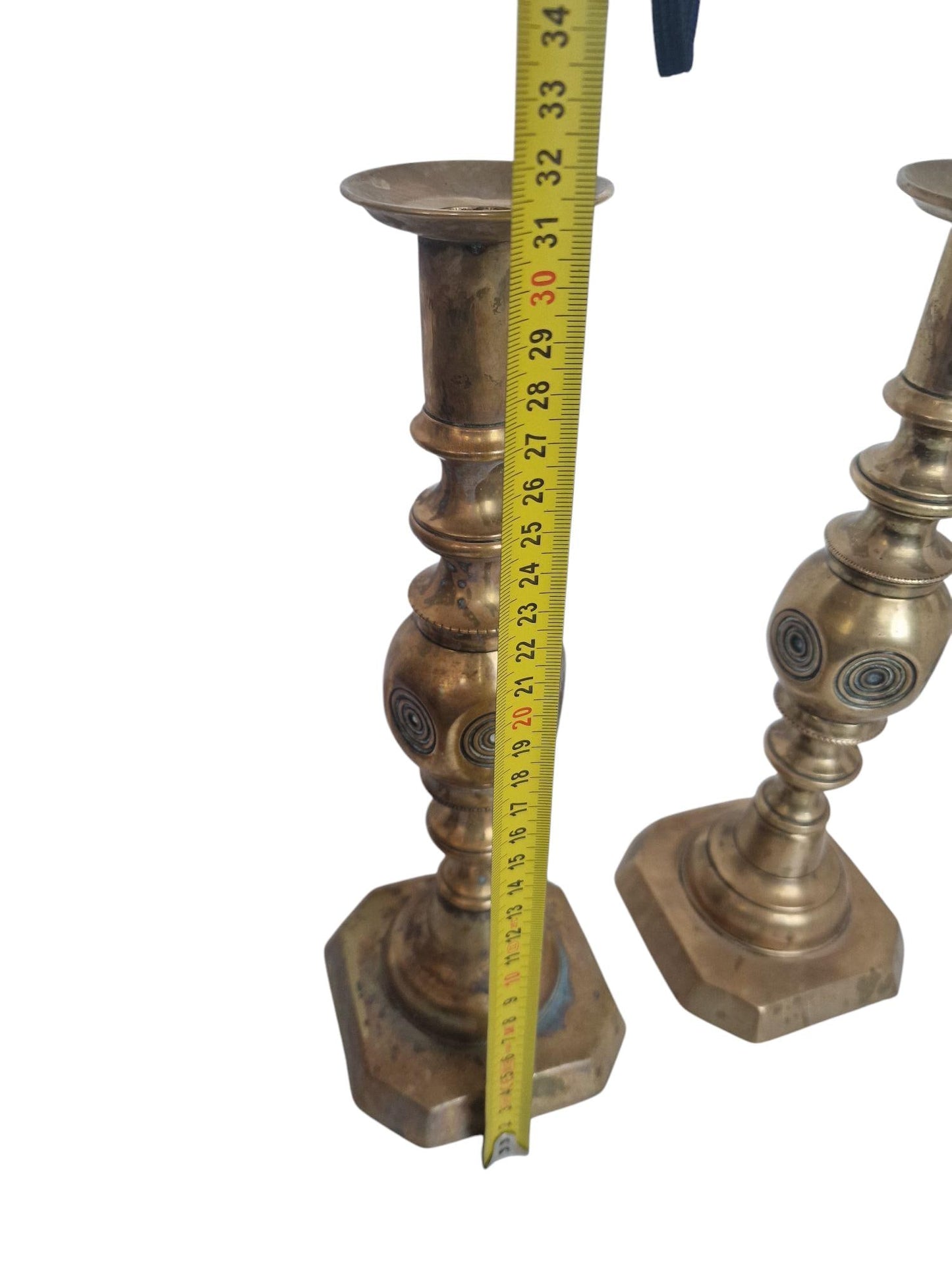 Antique Brass Candlestick Pair, 1897 Queen Victoria Jubilee, Arts & Crafts candle holders