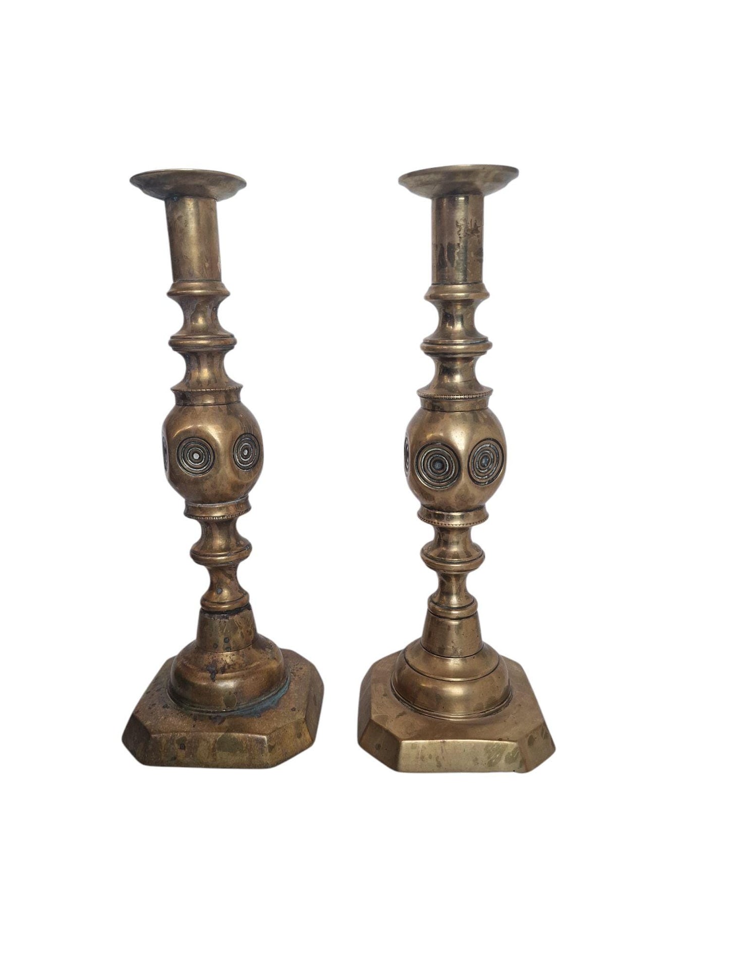 Antique Brass Candlestick Pair, 1897 Queen Victoria Jubilee, Arts & Crafts candle holders