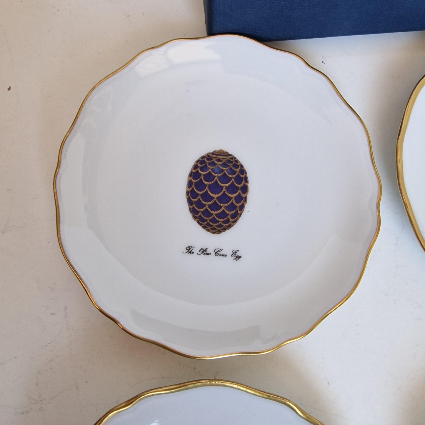 Faberge Limoges Porcelain Egg Dish Set, Gilt Rim, Jewelry Bowls, Boxed Fabergé
