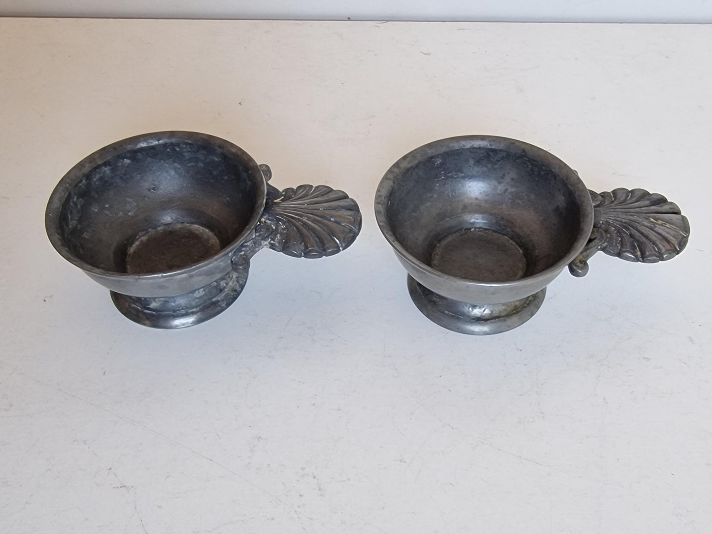 2 Vintage French Tastevins, Pewter Wine Tasting Cups, Sommelier Barware
