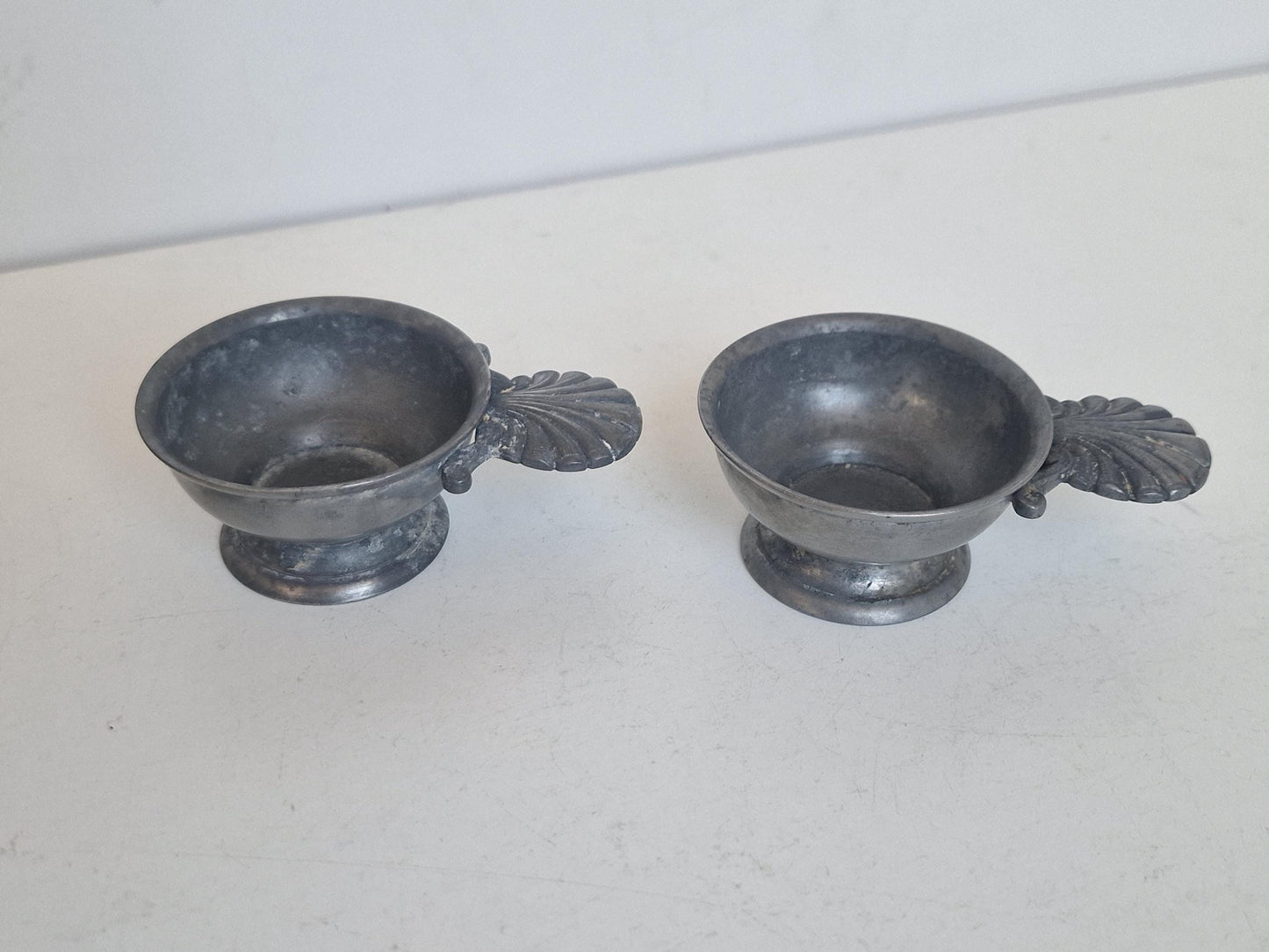 2 Vintage French Tastevins, Pewter Wine Tasting Cups, Sommelier Barware